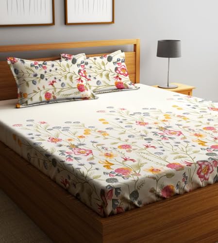 Image of Home Sizzler 210TC Garden Grace Double Bedsheet with 2 King Size Pillow Covers