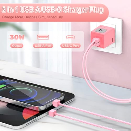 Image of Aolcev USB C Cable for iPhone 17 Fast Charging Robot USB C Wall Charger Block 30W Type C Cord Cute Charging Blocks for iPhone 16 15 Pro Max iPad Galaxy S25 Phone for Women Pink