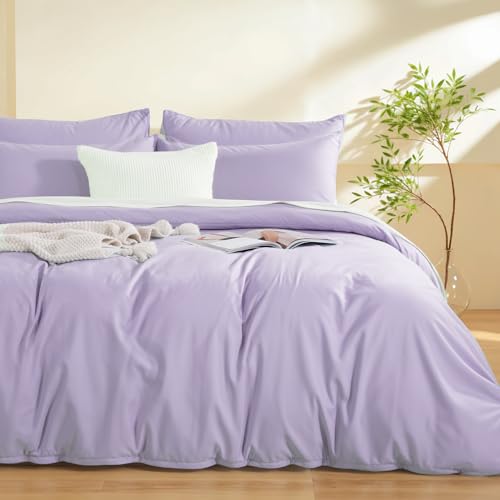 Image of NEXHOME PRO Duvet Cover King,3 Pieces Duvet Cover Set, Soft and Lightweight 100% Washed Microfiber Comforter Cover Set for All Season(Lavender,104 x 90)-No Comforter