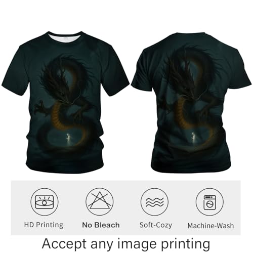 Blissboy Funny Dragon Graphic T-Shirt Novelty Short Sleeve Crewneck Shirt