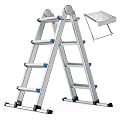 13.5FT Aluminum Foldabl Extension Ladder - Heavy-Duty A-Frame Adjustable Design for Home & Work, 330lbs Capacity, Retractable System with Safety Lock