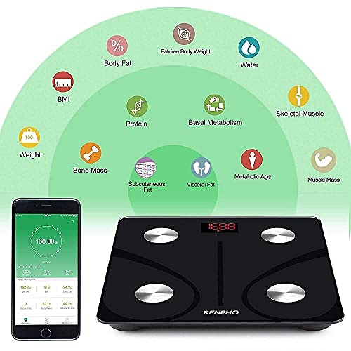 Balança Inteligente Bioimpedância Bluetooth Preta, RENPHO, Anális...