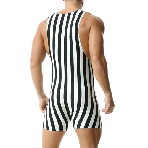 Mens Striped Wrestling Singlet Athletic Supporters Shapewear Bodysuit Boxer Shorts One-Piece Jumpsuit2