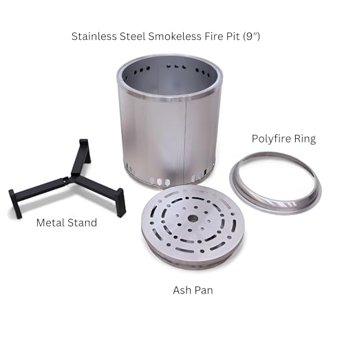 Image of Small Size Stainless Steel Smokeless Wood Burning Fire Pit 9 inch VDFP-9W for Outdoor Bonfire, Garden, Hiking, Camping, Fishing, Mountaineering, Picnic Activities. (23 x 23 x 24 cm)