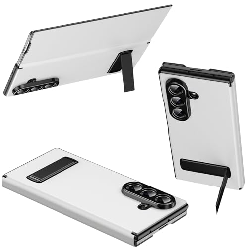 Coque Samsung Z Fold7 blanche en cuir PU avec étui magnétique et béquille
