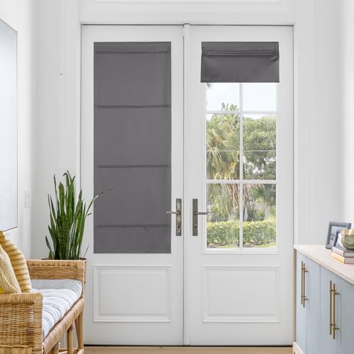 NICETOWN Magnetic Blackout Door Blinds, No Drill Cordless Roll Up French Door Curtain for Window...