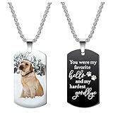 Funnylife Custom Dog Photo Necklace - Personalized Pet Memorial Keychain - Sympathy for Loss of Dog - Black, 18 inch Titanium Steel Chain