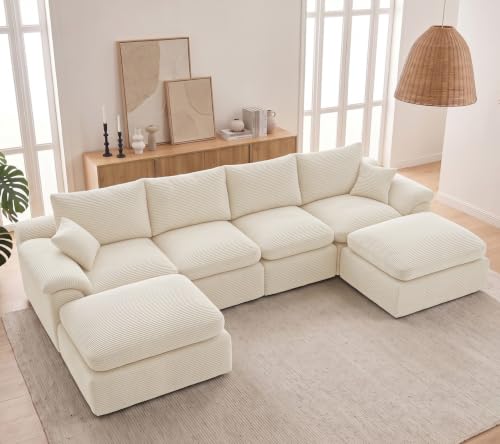 Image of 133 inch Cloud Sectional Couch, Boneless Couches for Living Room, Beige