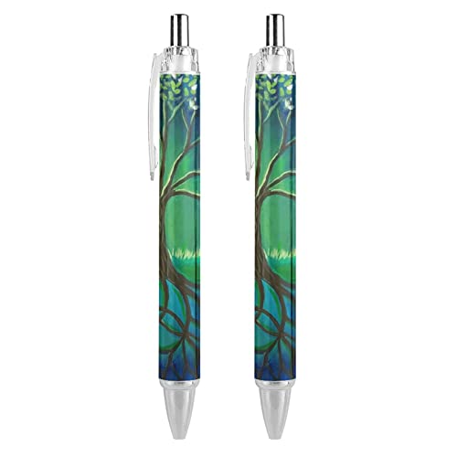 THKVSV The Tree of Life Retractable Ballpoint Pen 0.5mm Bold Point Blue Ink Pens Premium Quality Writing Instrument 2 PCS