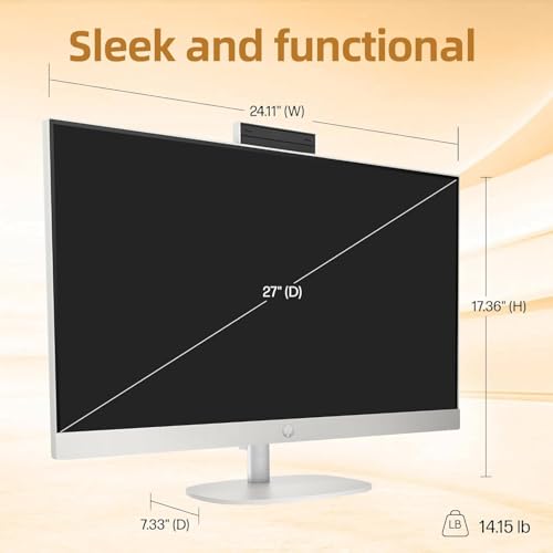 Image of HP 27 inch FHD Touchscreen All-in-One Desktop, AMD Ryzen 5 7520U Processor, 16GB DDR5 RAM 1TB SSD, Wi-Fi 6, Bluetooth 5.3, 9H DVD & Wireless Keyboard & Mouse, Windows 11 Pro, White