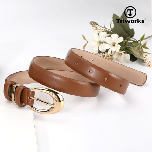 Image of TRIWORKS 2 Pack Women Leather Belt for Jeans Pants Fashion Ladies Faux Leather Belt with Gold Buckle