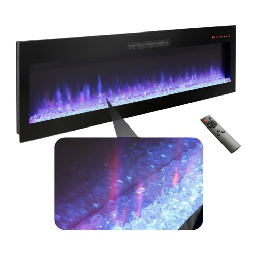 60inch Electric Fireplace with 16 Color Adjustable 3D Flame, with Fireplace Remote Control, Timer, 64F-82F Wall-mounted Corner Electric Fireplace Heater Firebox