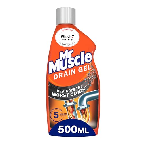 Mr Muscle Drain Unblocker Liquid (500ml) Sink & Drain Cleaner Strong & Fast Acting Heavy Duty Drain Gel Dissolves Clogs Works 3x Better Than Bleach Safe for All Pipes