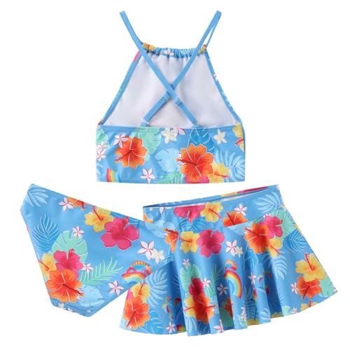 Girls 3 Piece Swimsuits for Teen Girls Bikini Set with Skirt Hawaiian Bathing Suits Beach Swimwear 3-16 Years4