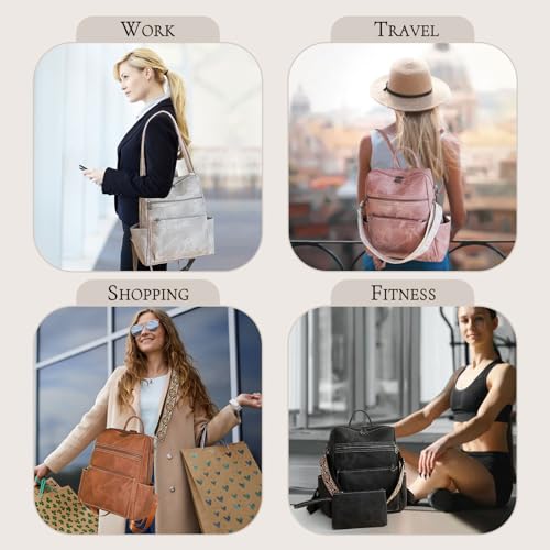 Image of Backpack Purse for Women, Waterproof PU Leather Backpack, Anti-Theft Women Back pack, Lightweight Fashion Multipurpose Convertible Shoulder Bag Handbag, Brown