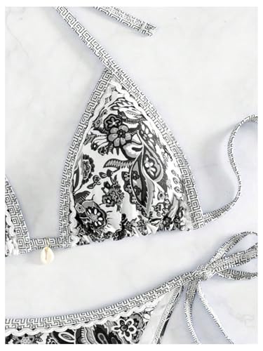 Image of BYFINECANY Women's Floral Printed Bathing Suit Halter Paisley Summer Swimsuit Bikinis Set