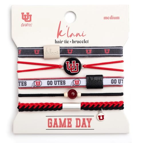 K’lani Game Day Hair Tie Bracelets for Women - No-Crease Elastic Hair Ties & Bracelets, Team Colors for Hair & Wrist, Gift for Birthdays & Special Occasions | Utah, 5 Pack - Medium