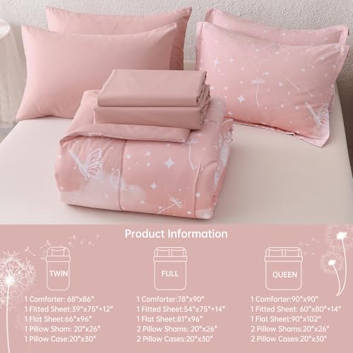Image of Dinjoy Girls Comforter Set 7 Pieces, Full Size Colorful Ombre Rainbow Bedding Set, Bed in A Bag for Kid Teen Girls (1 Comforter, 1 Flat Sheet, 1 Fitted Sheet, 2 Pillow Shams, 2 Pillowcases)