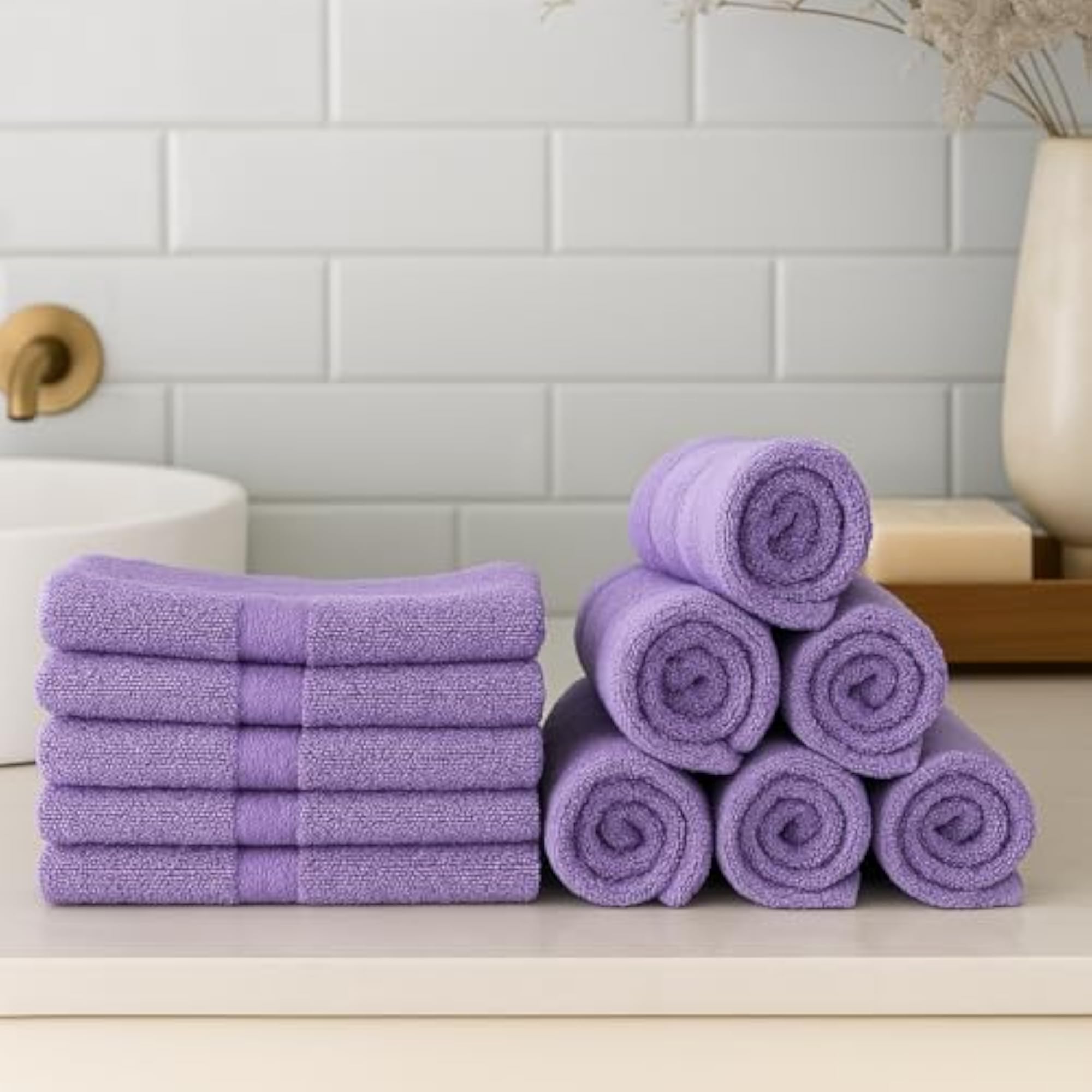 Small Cotton Face Towels Set of 18, Purple