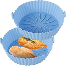 2/3Pcs Air Fryer Silicone Pot Reusable Air Fryer Silicone Basket Heat Resistant BPA-Free Round Silicone Baking Pan Air Fryer Accessories Paper Liners Replacement for Oven Microwave ZHAZHAMO