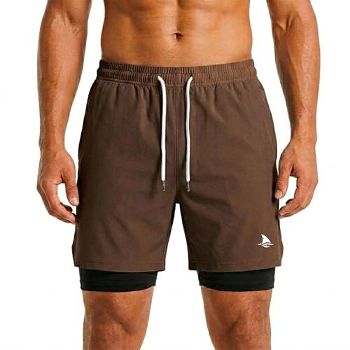 Image of BOLDSHARK Men's 2 in 1 Active Dual Shorts with Inner Tights Layer | Double Layer Short for Running, Gym & Sports