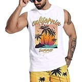 Cotton Beach Tank Tops for Men Sleeveless Muscle Tank Top Classic Jersery Muscle Tank Graphic Gym Workout Tee White