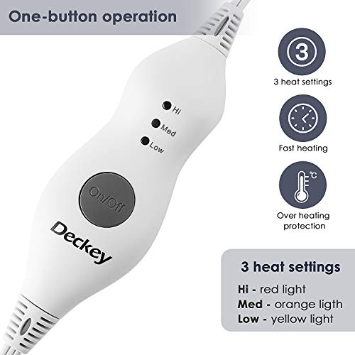Deckey Electric Heating Pad 12” x 24”, Heating Pad for Fast Pain Relief, Soft Heat Pad for Back Pain & Cramps, Moist & Dry Heat Therapy Options,3 Heat Settings, Auto-Off, Machine Washable