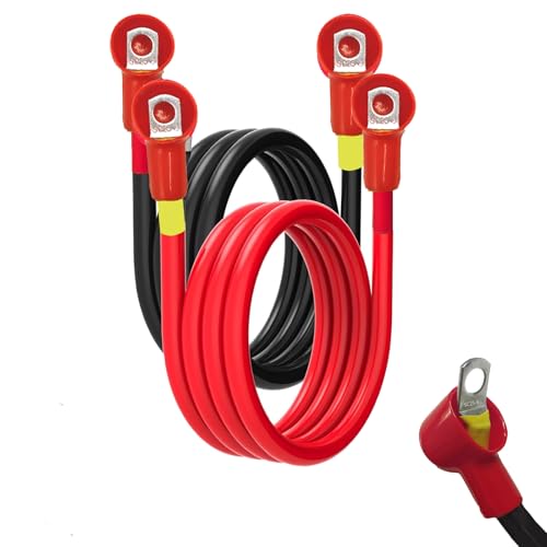 4 AWG Battery Cable - 4FT Pure Copper Set with Dust Caps(Red &amp; Black), 3/8" Tin Plated Terminals for Solar Power, RV, Marine Boat, Off-Grid, Generator, Winch (4FT 2PCS