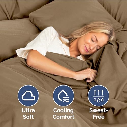 Image of Twin Size 3 Piece Sheet Set - Ultra Soft & Cooling Sheets - Neutral Brown | Fits 8 Inch to 16 inch Mattress, Wrinkle Free & Fade Resistant with Deep Pockets, Breathable, Comfy Hotel Luxury Bedding