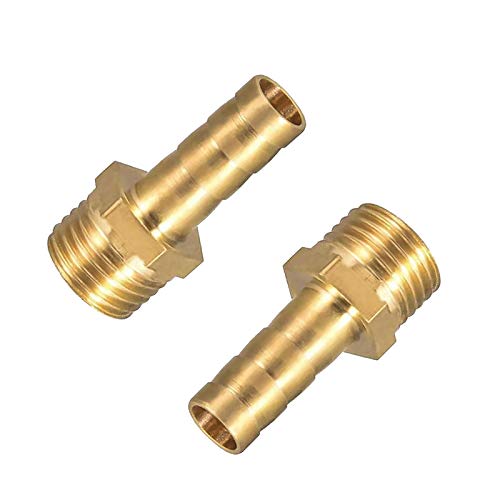 2 Pcs 3/8inch/10mm Brass Barbed Hose Fitting Coupler Connector with 1/4 Inch Male BSP Thread Pipe Nipple Fitting for Air Water Fuel Oil Gas