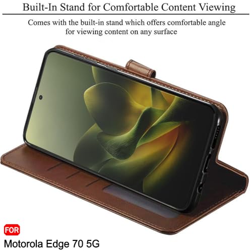 Image of TheGiftKart Flip Back Cover Case for Motorola Moto Edge 70 5G | Dual-Color Leather Finish | Inbuilt Stand & Pockets | Wallet Style Flip Back Cover for Moto Edge 70 5G (Faux Leather, Brown & Coffee)