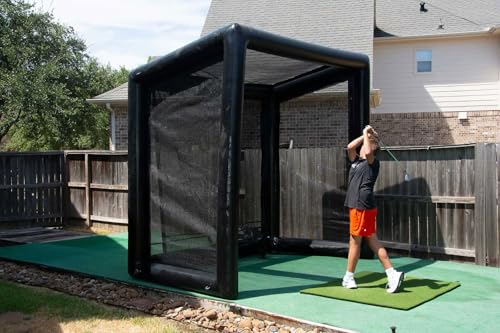10x10x6FT Inflatable Golf Hitting Bay with Impact Net | Indoor/Outdoor Foldable Golf Practice Enclosure | Self-Supporting PVC Inflatable Simulator for Adults, Camps, Clubs & Courses