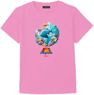 تي شيرت بينك برسومات مع طباعة الحياة البحرية تحت الماء، موضوع المحيط، للاطفال من سن 3 الى 12 سنة