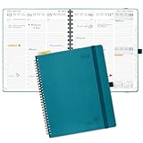 POPRUN Agenda 2026 Semainier 26,5 x 21,5 cm   Couverture Souple en PU Cuir Spirale, Vertical Planner, D'Jan 2026 à Déc 2026 12 Mois, Avec règle signet, Papier 100 g/m², Pacifique Vert