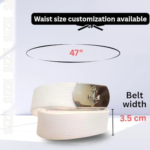 Image of Marine Style Navy Belt | White Nylon Uniform Belt with Adjustable Buckle | Unisex Formal Belt for Cadets, Officers & Crew Parade & Ceremony Accessories