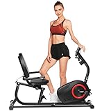 ANCHEER Bicicleta Estática Reclinable Bicicleta Indoor Resistencia de 8 Niveles, Pantalla LCD, Medición del Pulso, Asiento Ajustable (Negro-3)