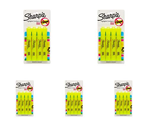 Sharpie 25164PP Accent Tank Highlighters, Chisel Tip, Fluorescent Yellow, 4-Count - 5 Pack