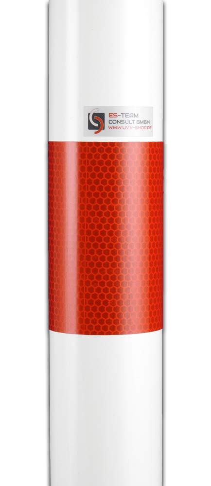 UvV Stahl Sperrpfostenset (2 Stück) Pulverbeschichtet weiß, rot - Rund Ø60,3 mm mit Fußplatte zum Anschrauben (80 cm + Kette)