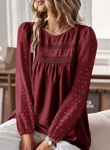 Image of Falechay Womens Tops Flowy Boho Dressy Casual Lace Cute Long Sleeve Shirts