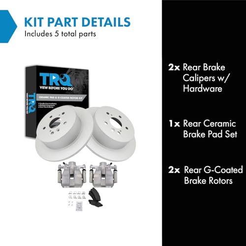 Image of TRQ Rear Brake Pad and Rotor Set Ceramic Solid Rotors Calipers Compatible with 2014 Toyota Highlander