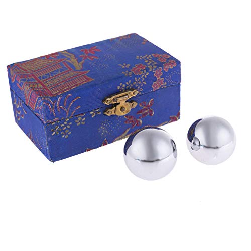 Lachineuse – Caja de Metal Qi Bolas Gong – Bolas Chinas antiestrés – 35 mm – Bolas de Salud de Acero – Caja de Regalo de relajación Zen – Idea de Objeto asiático Asia Japón China – Color Azul