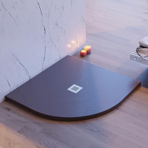 Halbrunde Schokoladen-Duschwanne mit Beton-Stein-Effekt - 80x80