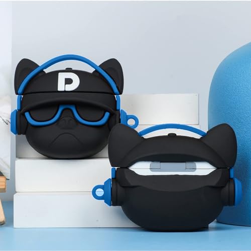 Image of Prolet Cute 3D Bulldog Fashion Character Silicone Cases Compatible with AirPods Pro Case Cover New 3D Design Shockproof Protective Case for Airpod Pro Case[ AIRPOD NOT Included]-Bulldog D Black & Blue
