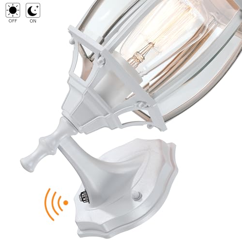 Image of 16.8 Inch White Outdoor Wall Lights Dusk to Dawn, Outside Wall Sconce for House White Dusk to Dawn Sensor Outdoor Light for Front Door Porch Sconce with Vintage Design,E26