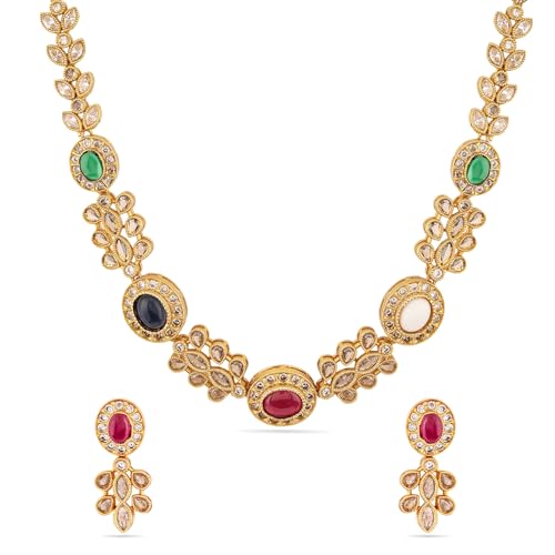 Image of Rubans Necklace Set American Diamond and Cubic Zirconia Ethnic Jewellery Gift for Women & Girls