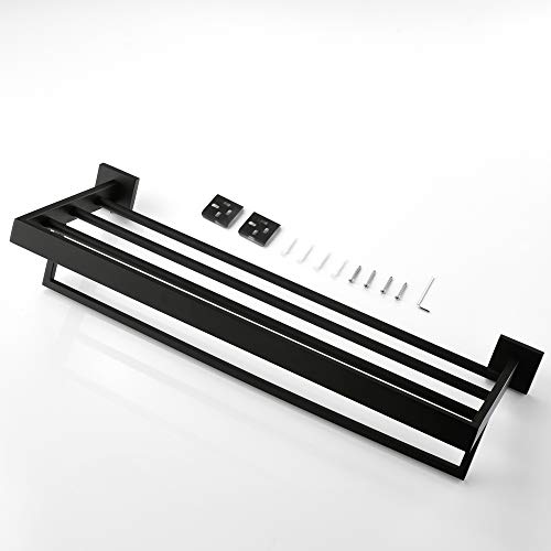 Velimax Premium Stainless Steel Towel Rack Wall Mounted Towel Shelf For Bathroom Quadruple Towel Racks With Towel Bar, 23.6-Inch, Matte Black #TOP4