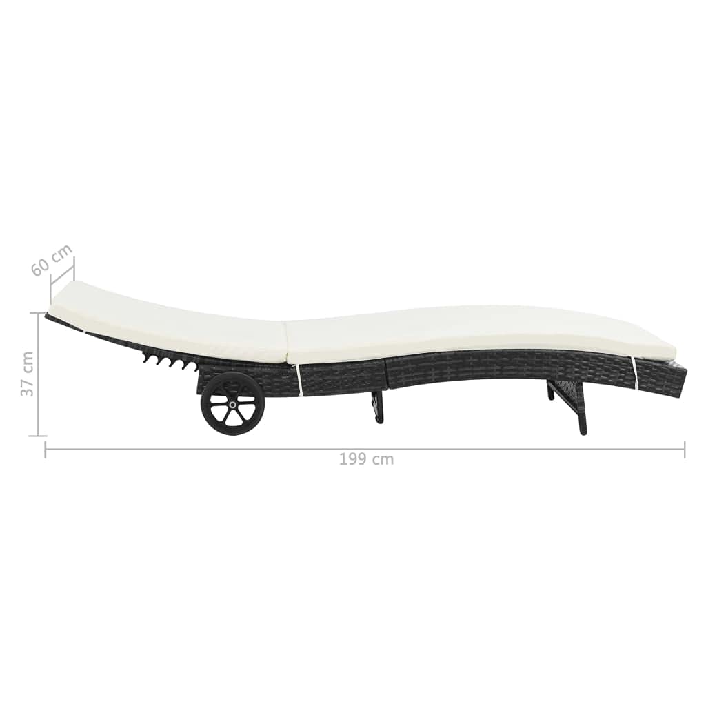 Leepesx Lettino Prendisole Lettino Prendisole da Giardino Lettino Letto da Giardino Giardino per Esterno Lettino Prendisole con Ruote e Cuscino in Polyrattan Nero