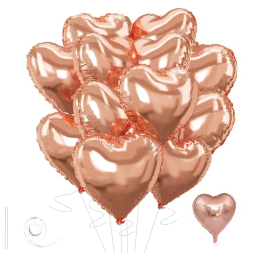 Image of Rose Gold Heart Balloons，18 Inch Foil Mylar Love Heart Shaped Balloons for Anniversary Wedding Engagement Celebration Birthday Party Baby Shower Valentines Decorations(12Pcs)