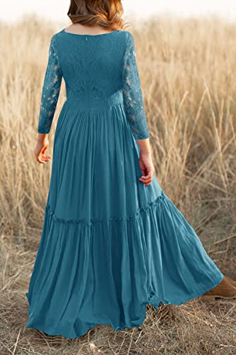 Image of MITILLY Girls Lace Flower Wedding Guest Long Maxi Dress for 6-12 Years | Girls Boho Dress, Girls' Special Occasion Dresses, Wedding Party, Size 6-12 Years, Ruffle Sleeve, A Line, With Pockets