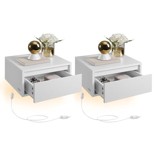 VASAGLE Kailyn Collection - Tables de Chevet Suspendues, Lot de 2, Tables de Nuit, Lumière 3...